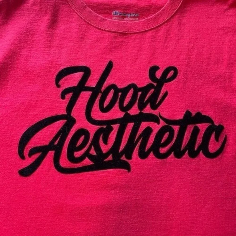 Champion T Shirt Mens Hood Aesthetic Graphic Script Red Large - Picture 4 of 8